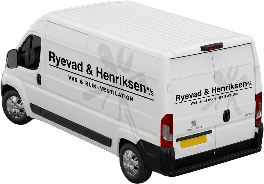 Ryevad & Henriksen servicebil med VVS, blik og ventilation